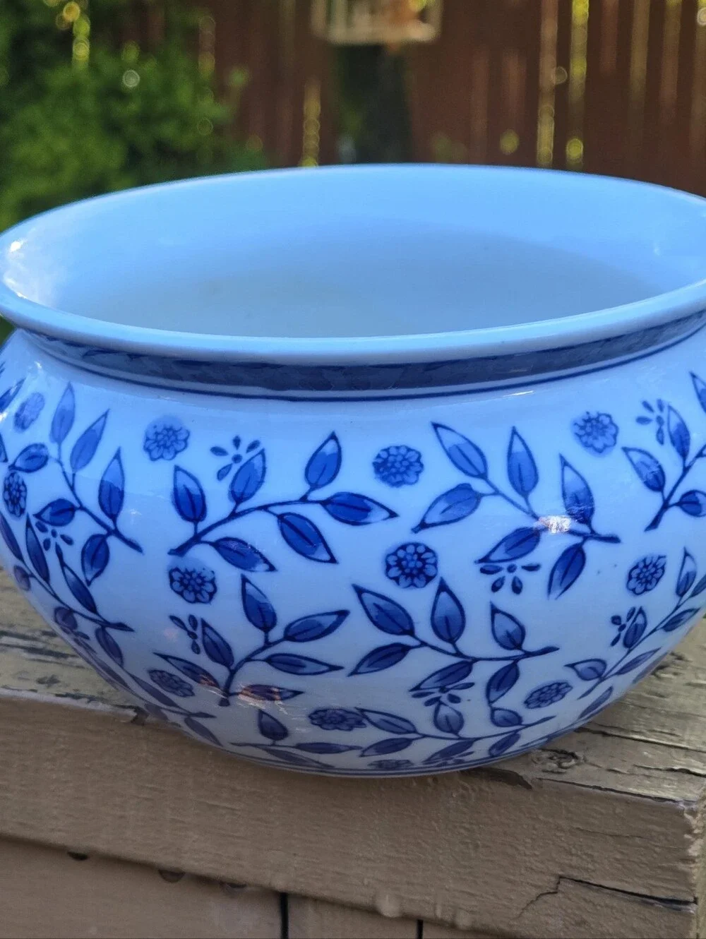 Vintage Blue & White Floral Chinoiserie Ceramic Bowl Planter Flower Pot Vase - Picture 7 of 7